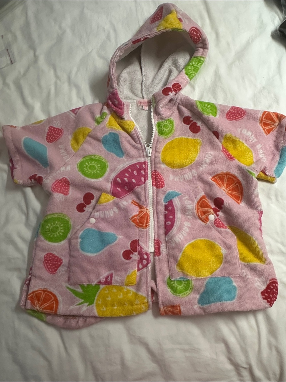 Tommy Bahama Pink Hooded Bath Robe with Colorful Fruit Print